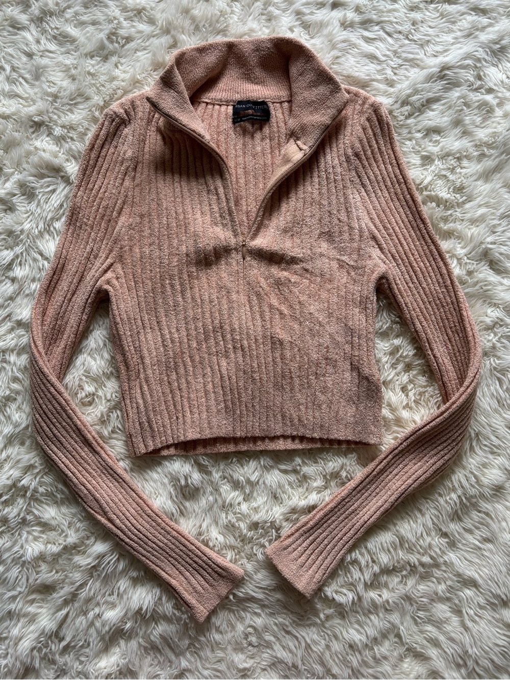 Urban Outfitters Cropped Ribbed Half-Zip Sweater